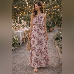 Love Fire Floral Maxi Dress Medium Ruffle Boho Spring Dress